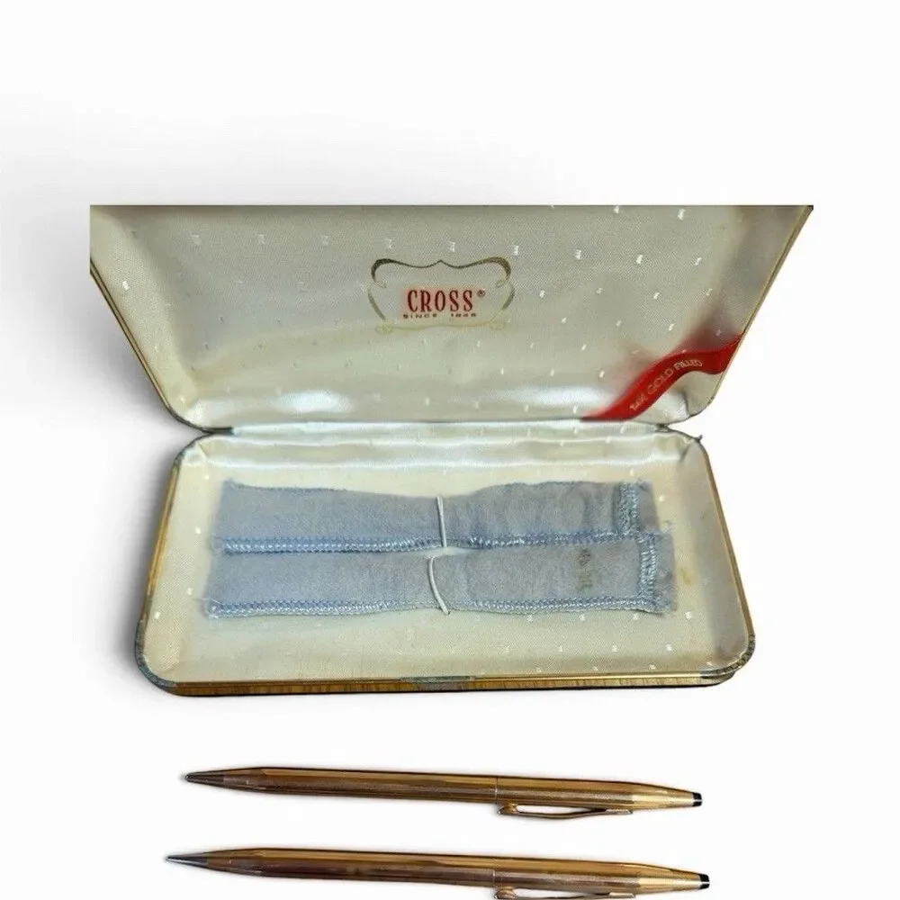 CROSS 14K Gold Filled Pen & Pencil set Metal Pen Case Presentation Box